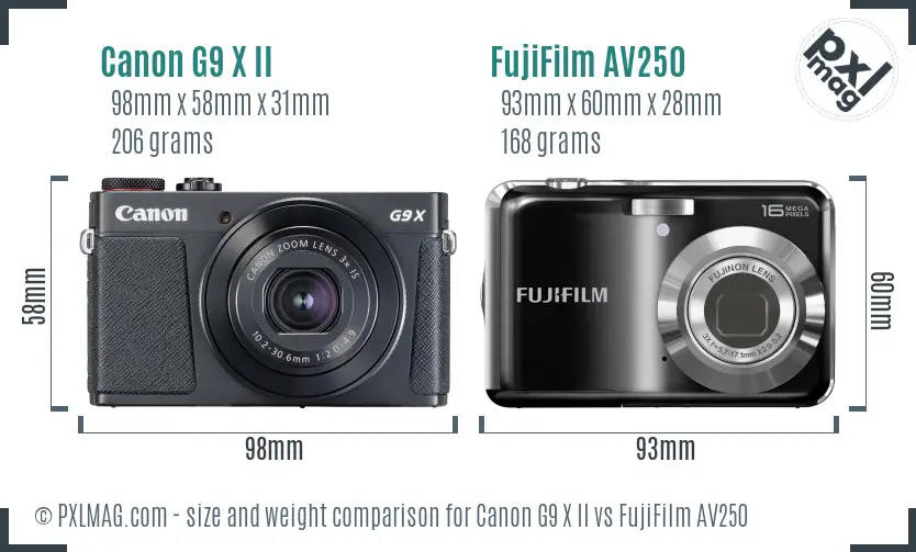 Canon G9 X II vs FujiFilm AV250 size comparison