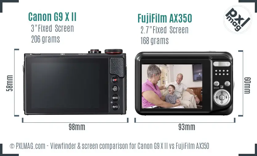 Canon G9 X II vs FujiFilm AX350 Screen and Viewfinder comparison