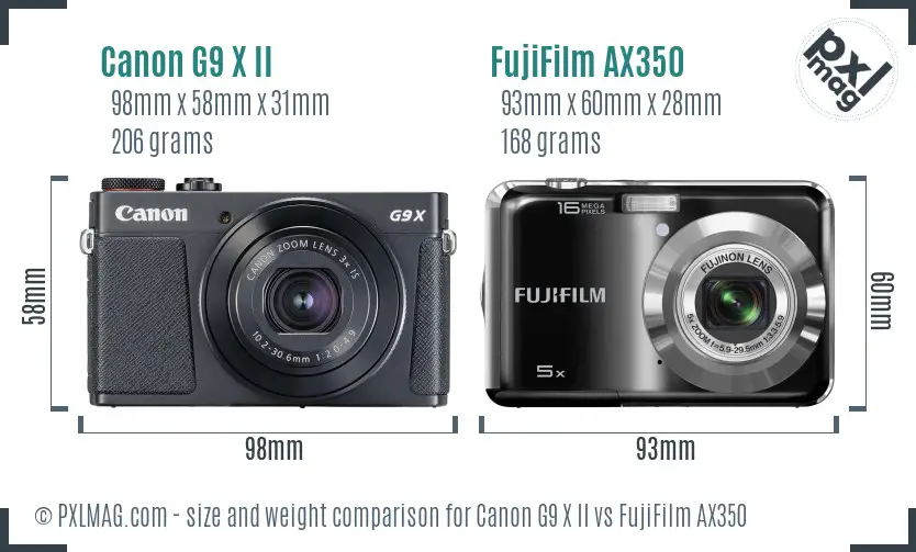 Canon G9 X II vs FujiFilm AX350 size comparison