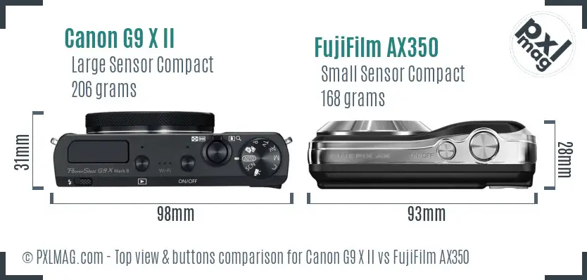 Canon G9 X II vs FujiFilm AX350 top view buttons comparison
