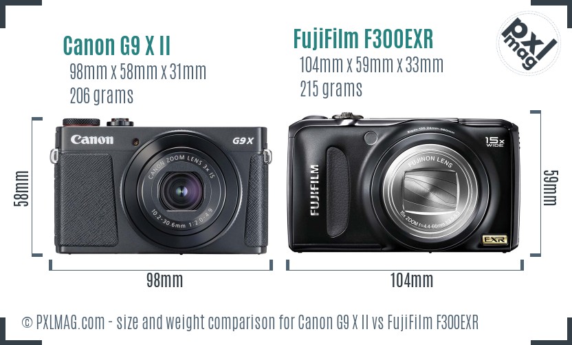 Canon G9 X II vs FujiFilm F300EXR size comparison
