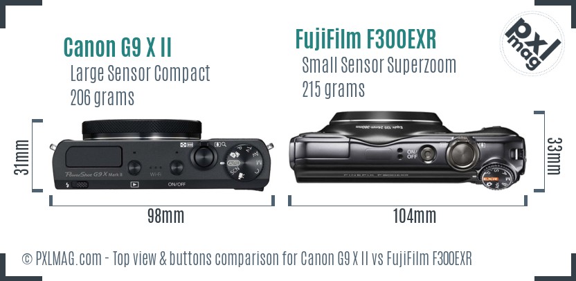 Canon G9 X II vs FujiFilm F300EXR top view buttons comparison