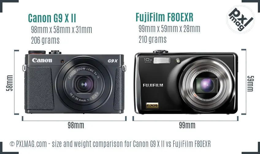 Canon G9 X II vs FujiFilm F80EXR size comparison Canon G9 X II vs FujiFilm F80EXR size comparison