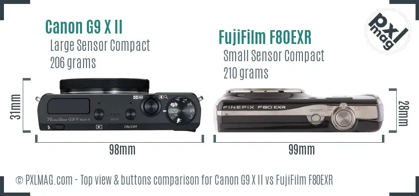Canon G9 X II vs FujiFilm F80EXR top view buttons comparison