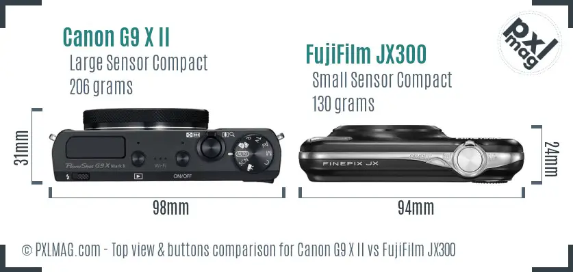 Canon G9 X II vs FujiFilm JX300 top view buttons comparison
