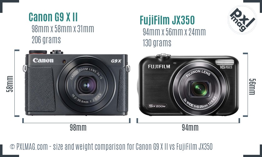 Canon G9 X II vs FujiFilm JX350 size comparison