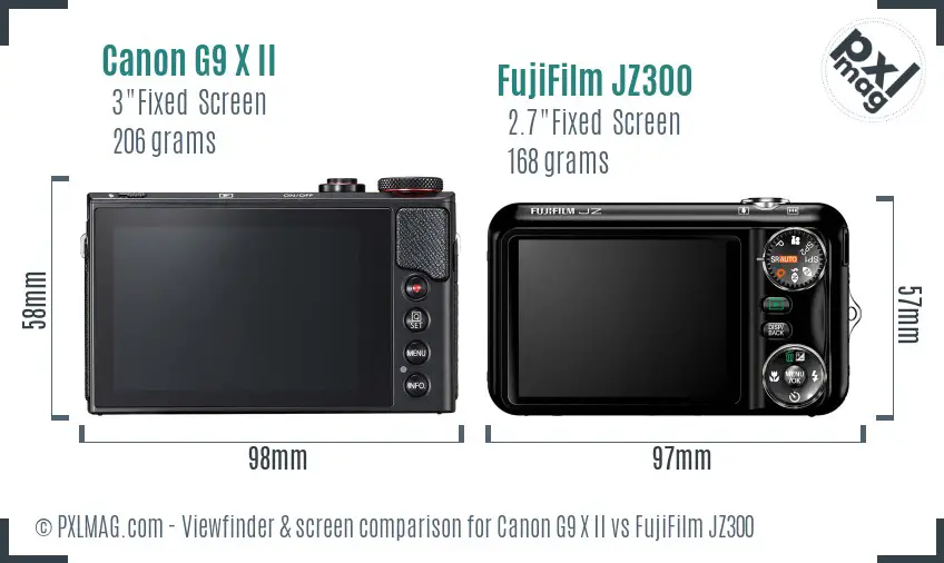 Canon G9 X II vs FujiFilm JZ300 Screen and Viewfinder comparison