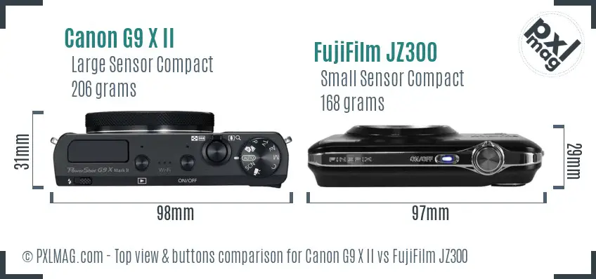Canon G9 X II vs FujiFilm JZ300 top view buttons comparison