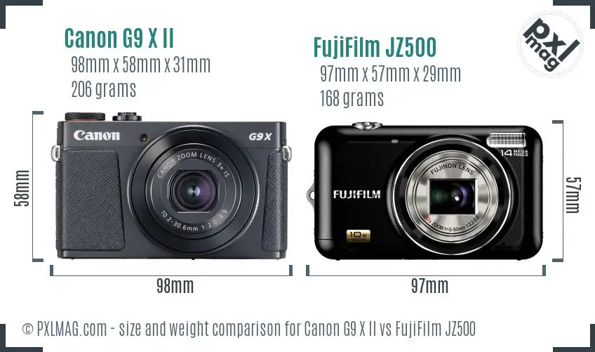 Canon G9 X II vs FujiFilm JZ500 size comparison