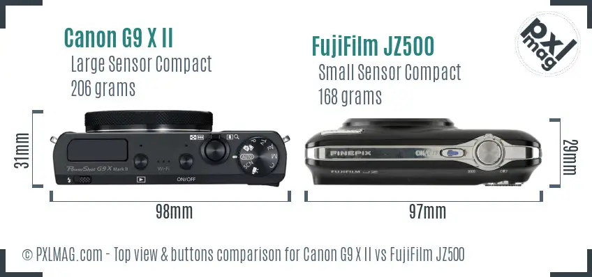 Canon G9 X II vs FujiFilm JZ500 top view buttons comparison