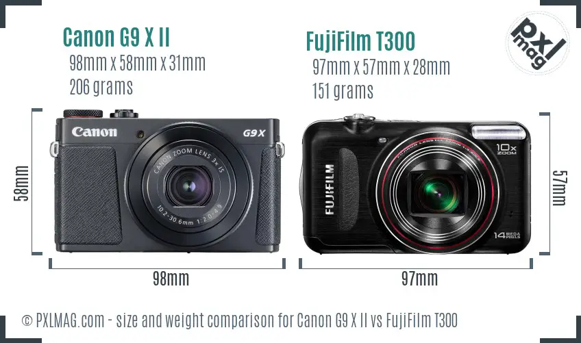 Canon G9 X II vs FujiFilm T300 size comparison