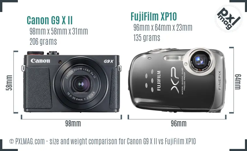 Canon G9 X II vs FujiFilm XP10 size comparison