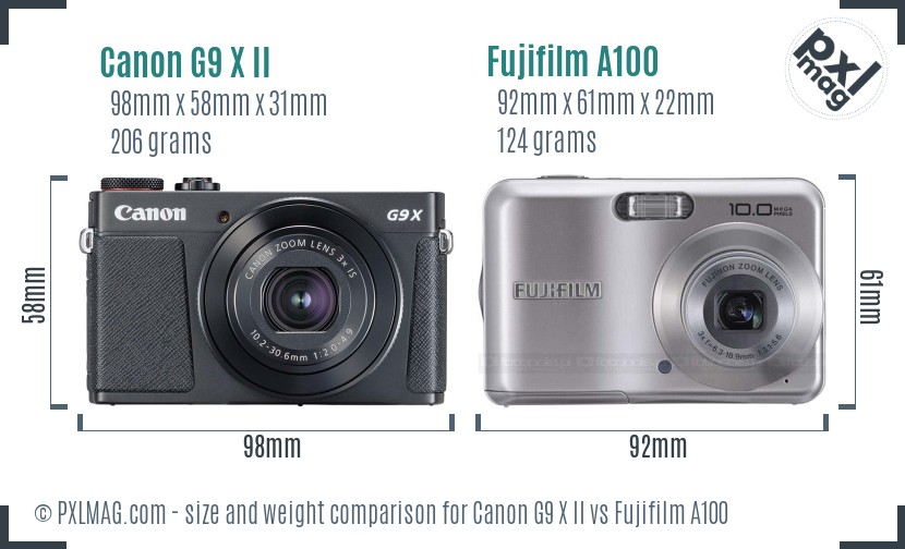 Canon G9 X II vs Fujifilm A100 size comparison Canon G9 X II vs Fujifilm A100 size comparison