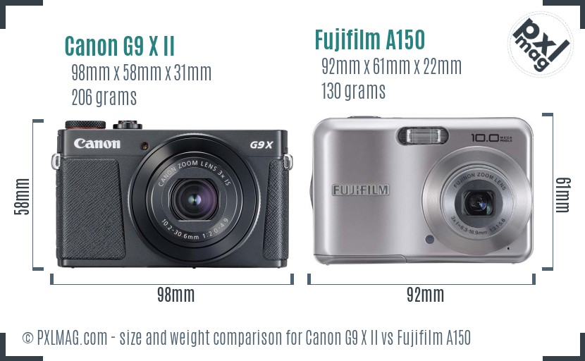 Canon G9 X II vs Fujifilm A150 size comparison Canon G9 X II vs Fujifilm A150 size comparison