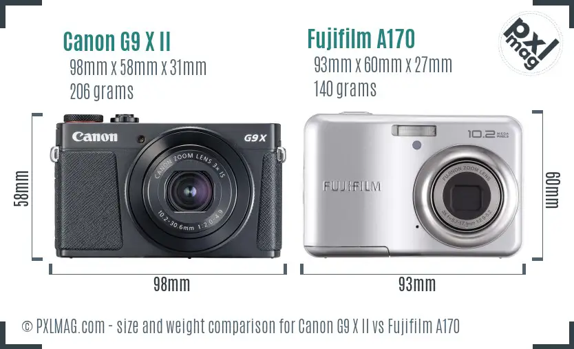 Canon G9 X II vs Fujifilm A170 size comparison Canon G9 X II vs Fujifilm A170 size comparison