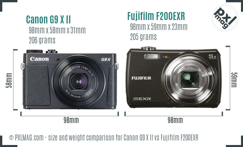 Canon G9 X II vs Fujifilm F200EXR size comparison