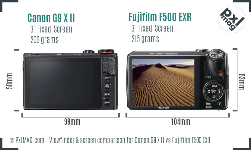 Canon G9 X II vs Fujifilm F500 EXR Screen and Viewfinder comparison Canon G9 X II vs Fujifilm F500 EXR Screen and Viewfinder comparison