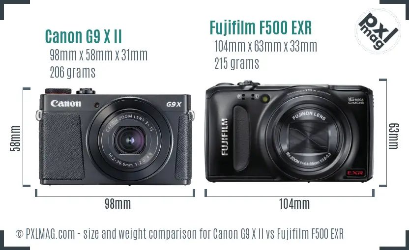Canon G9 X II vs Fujifilm F500 EXR size comparison Canon G9 X II vs Fujifilm F500 EXR size comparison