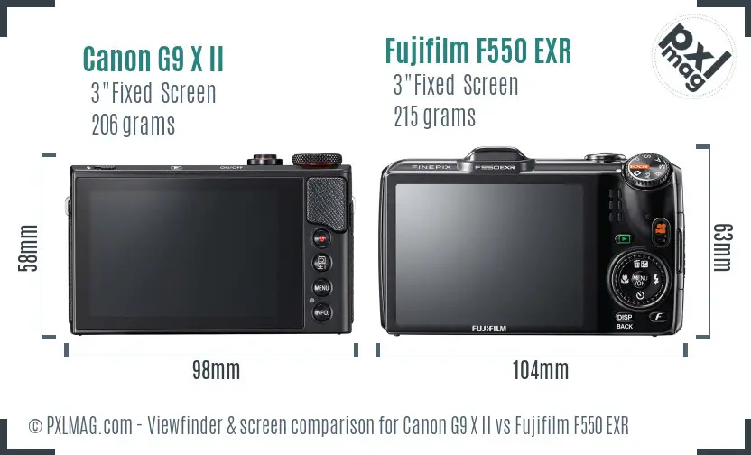 Canon G9 X II vs Fujifilm F550 EXR Screen and Viewfinder comparison