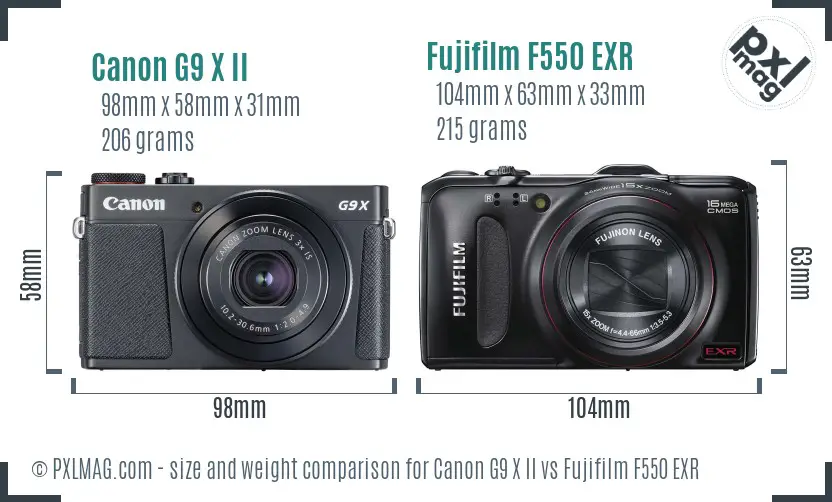 Canon G9 X II vs Fujifilm F550 EXR size comparison