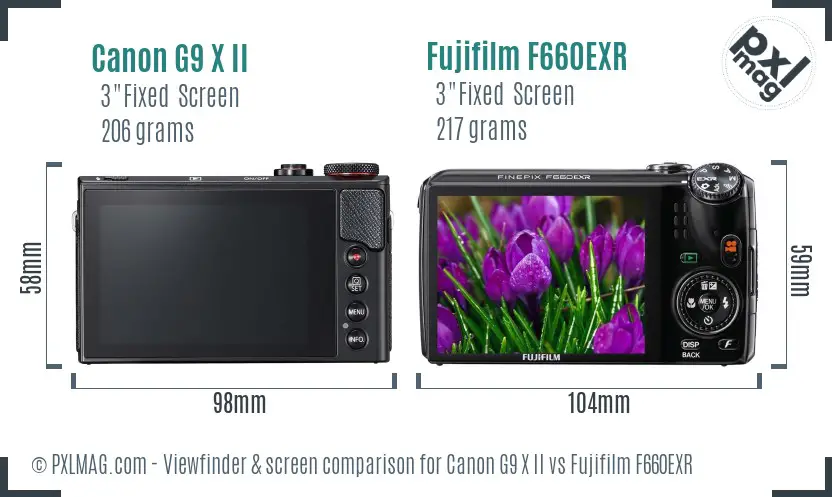 Canon G9 X II vs Fujifilm F660EXR Screen and Viewfinder comparison