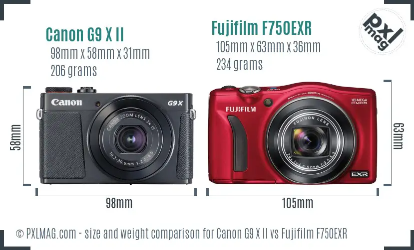 Canon G9 X II vs Fujifilm F750EXR size comparison