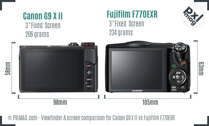 Canon G9 X II vs Fujifilm F770EXR Screen and Viewfinder comparison