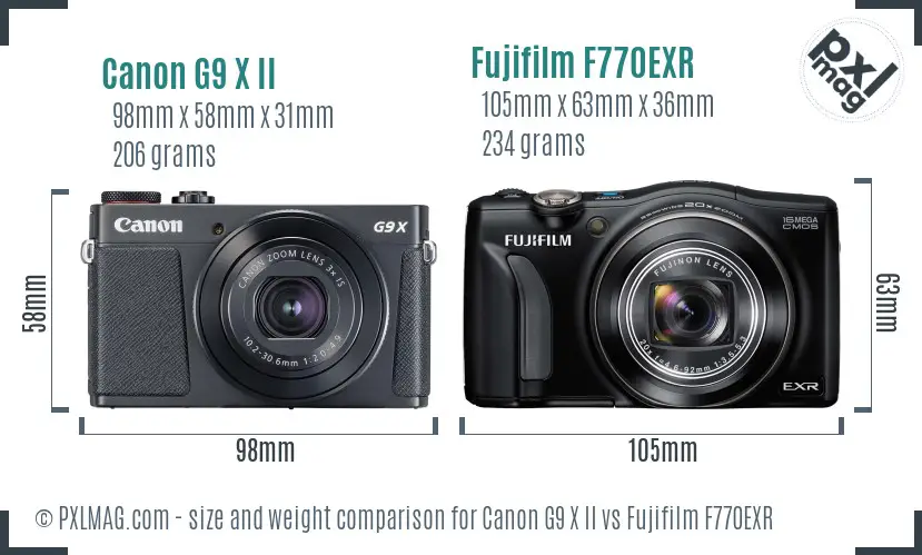 Canon G9 X II vs Fujifilm F770EXR size comparison