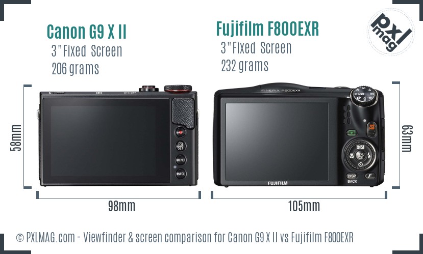 Canon G9 X II vs Fujifilm F800EXR Screen and Viewfinder comparison