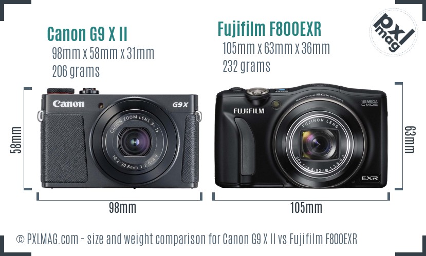 Canon G9 X II vs Fujifilm F800EXR size comparison