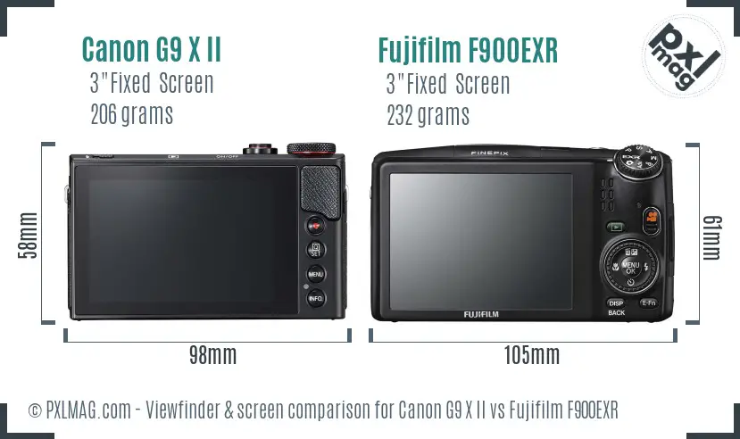 Canon G9 X II vs Fujifilm F900EXR Screen and Viewfinder comparison