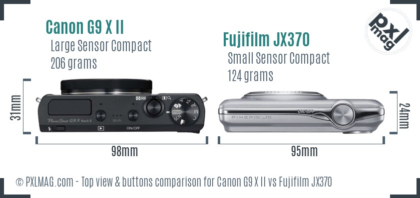 Canon G9 X II vs Fujifilm JX370 top view buttons comparison