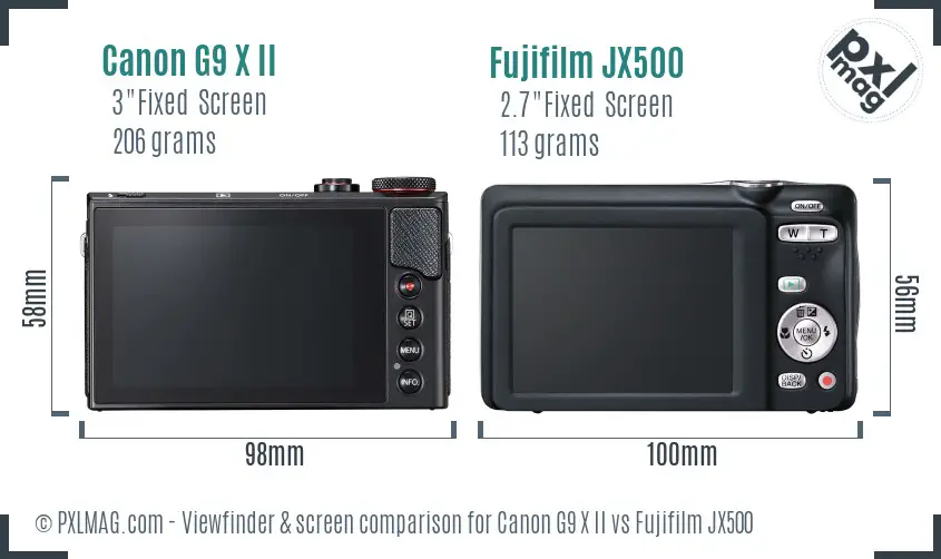 Canon G9 X II vs Fujifilm JX500 Screen and Viewfinder comparison