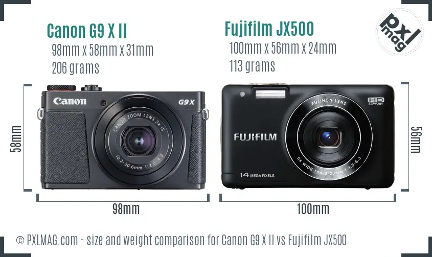Canon G9 X II vs Fujifilm JX500 size comparison
