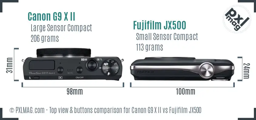 Canon G9 X II vs Fujifilm JX500 top view buttons comparison