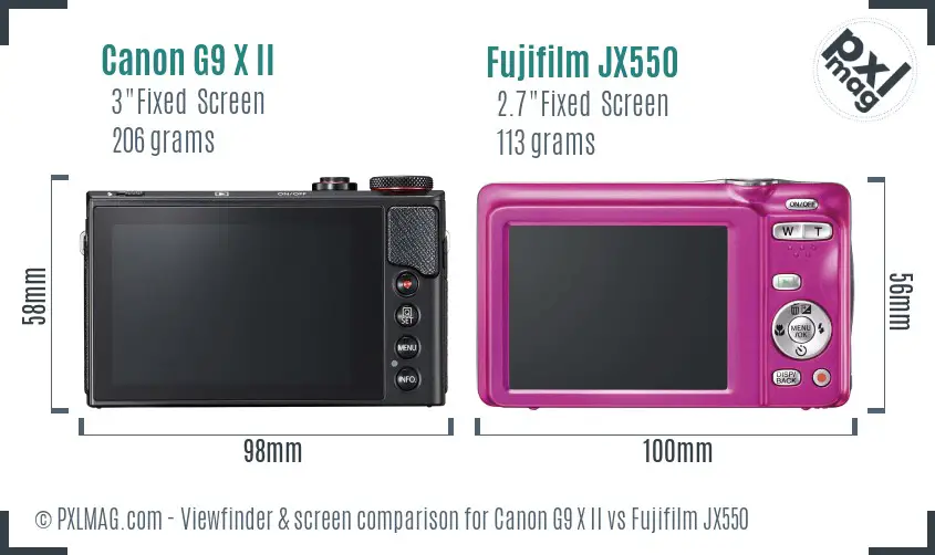 Canon G9 X II vs Fujifilm JX550 Screen and Viewfinder comparison