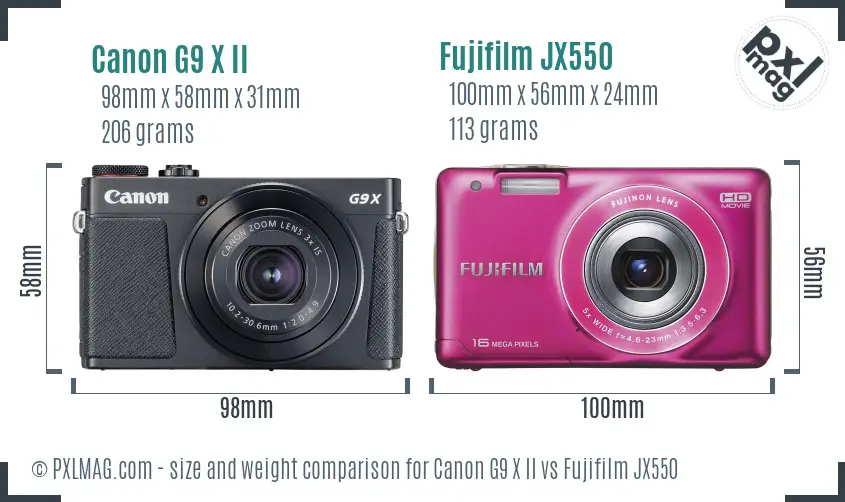 Canon G9 X II vs Fujifilm JX550 size comparison