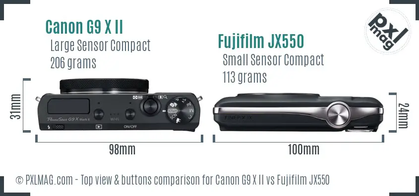 Canon G9 X II vs Fujifilm JX550 top view buttons comparison