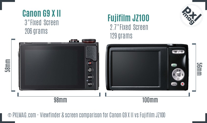 Canon G9 X II vs Fujifilm JZ100 Screen and Viewfinder comparison