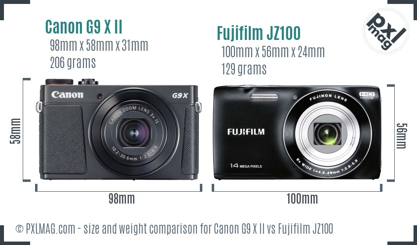 Canon G9 X II vs Fujifilm JZ100 size comparison