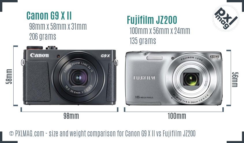 Canon G9 X II vs Fujifilm JZ200 size comparison