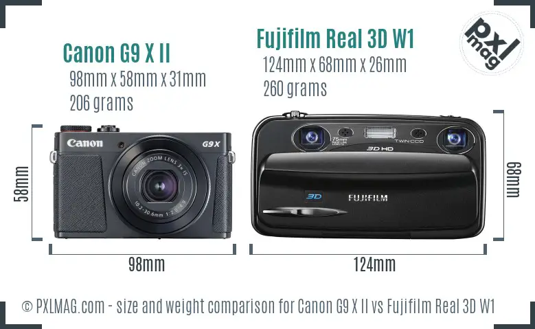 Canon G9 X II vs Fujifilm Real 3D W1 size comparison Canon G9 X II vs Fujifilm Real 3D W1 size comparison