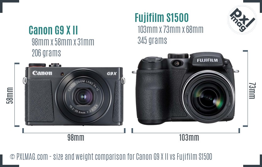Canon G9 X II vs Fujifilm S1500 size comparison Canon G9 X II vs Fujifilm S1500 size comparison