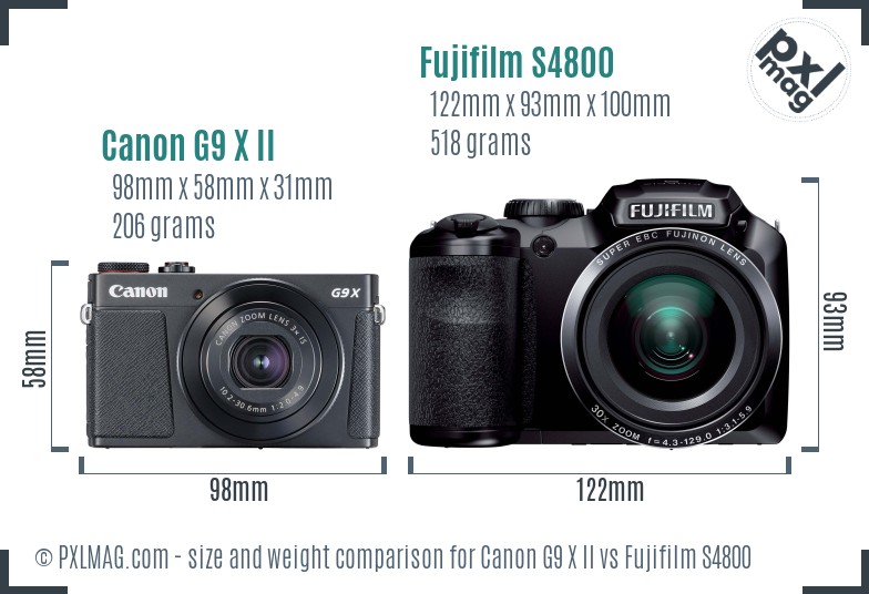 Canon G9 X II vs Fujifilm S4800 size comparison Canon G9 X II vs Fujifilm S4800 size comparison