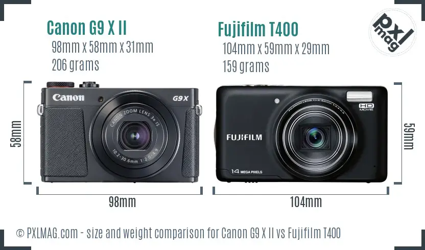 Canon G9 X II vs Fujifilm T400 size comparison Canon G9 X II vs Fujifilm T400 size comparison