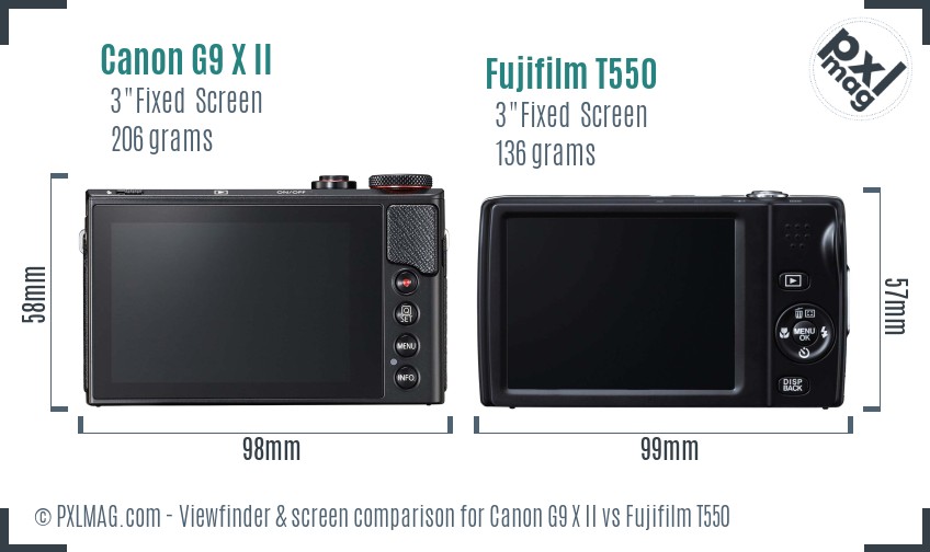 Canon G9 X II vs Fujifilm T550 Screen and Viewfinder comparison