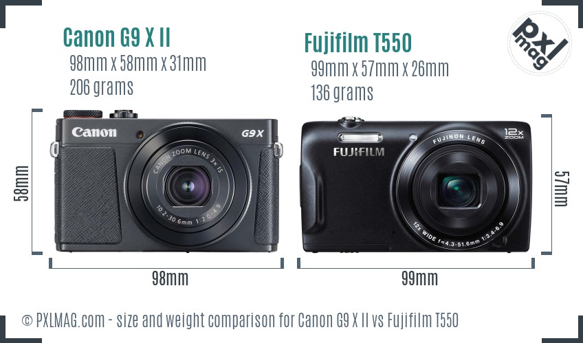 Canon G9 X II vs Fujifilm T550 size comparison