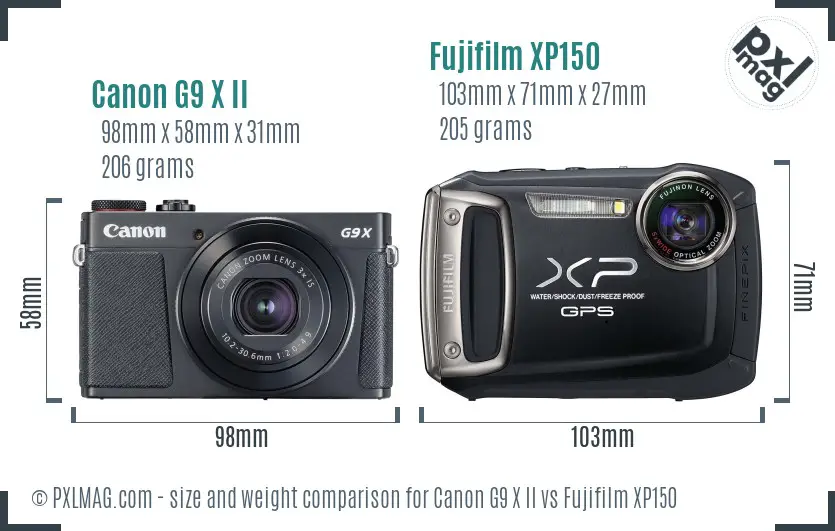 Canon G9 X II vs Fujifilm XP150 size comparison Canon G9 X II vs Fujifilm XP150 size comparison
