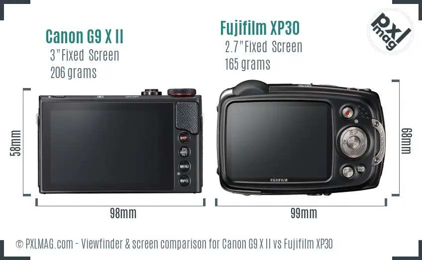 Canon G9 X II vs Fujifilm XP30 Screen and Viewfinder comparison