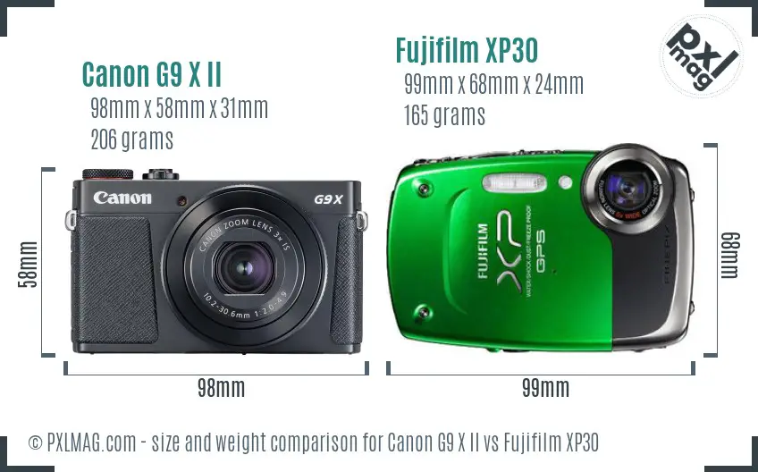 Canon G9 X II vs Fujifilm XP30 size comparison